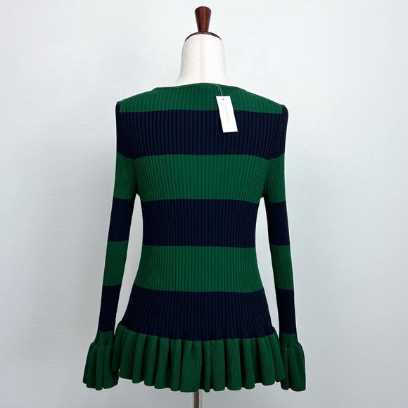 Ann Taylor Green Navy Rib Knit Striped Bell Sleeve Sweater NWT - Picture 5 of 8